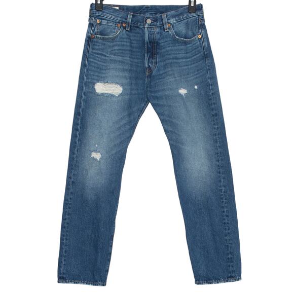 Levis Jeans 501 Straight 150th Anniversary Distressed Button Fly Blue Size 30x30 - Picture 1 of 7